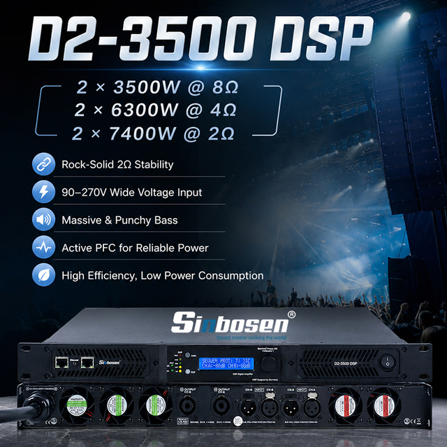 D2-3500 DSP Hifi Dsp Amplifier 2 Ohm Stable 2 Way Stereo High Damping Factor Ground Shaking Bass Professional Amplifier