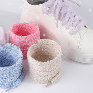 Lacets de chaussures WEGOOODZF 12 mm de large, en polyester épais et duveteux, lacets plats et colorés <span class=keywords><strong>pour</strong></span> baskets en toile, pelucheux et moelleux, paire - Product Image 4