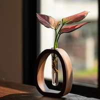 Vase à fleurs en bois massif de noyer, arrangement floral créatif, plante en verre simple, plante hydroponique, mini vase décoratif, cadeau