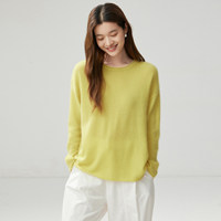 Pull en cachemire sur mesure à col rond et bord roulé pour femme, à manches longues