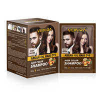 VEINIRA Champú Colorante Permanente Negro Certificado GMP ISO 22716 en Sobres, Fórmula Herbal de 5 Minutos Sin Amoniaco/Ni Manchas para el Cabello de Hombres