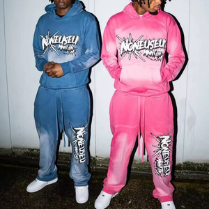 Fabricant Design Streetwear Sun Fade Washed Surdimensionné Coton Imprimé Acid Wash Tracksuit - Product Image 1