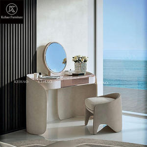 Coiffeuse élégante et moderne de luxe en marbre veiné rose avec <span class=keywords><strong>miroir</strong></span> et tabouret pour chambre à coucher - Product Image 4