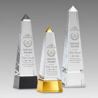 Torre de Obelisco de Cristal Noble al por Mayor con Base de Diferentes Colores, Logotipo Grabado Personalizado, Regalo Empresarial, Trofeo de Logro, Premio