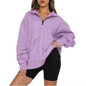 Sweat-shirt oversize à fermeture éclair 1/4 pour femme, pull molletonné épais à demi-zip pour l'automne et l'hiver, style décontracté - Product Image 2