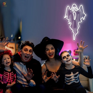 RICHSHINING Decoración de Pared con Calavera del Día de Muertos Mexicano, Luz LED de Neón, Araña Fantasma, Letrero de Neón RGB Regulable para Fiesta de Halloween - Product Image 6