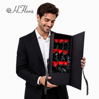 HFlora Roses en soie préservées de luxe, longues branches, boîte cadeau pour la Saint-Valentin, la fête des mères, la remise des diplômes - Longue durée, 3-5 ans