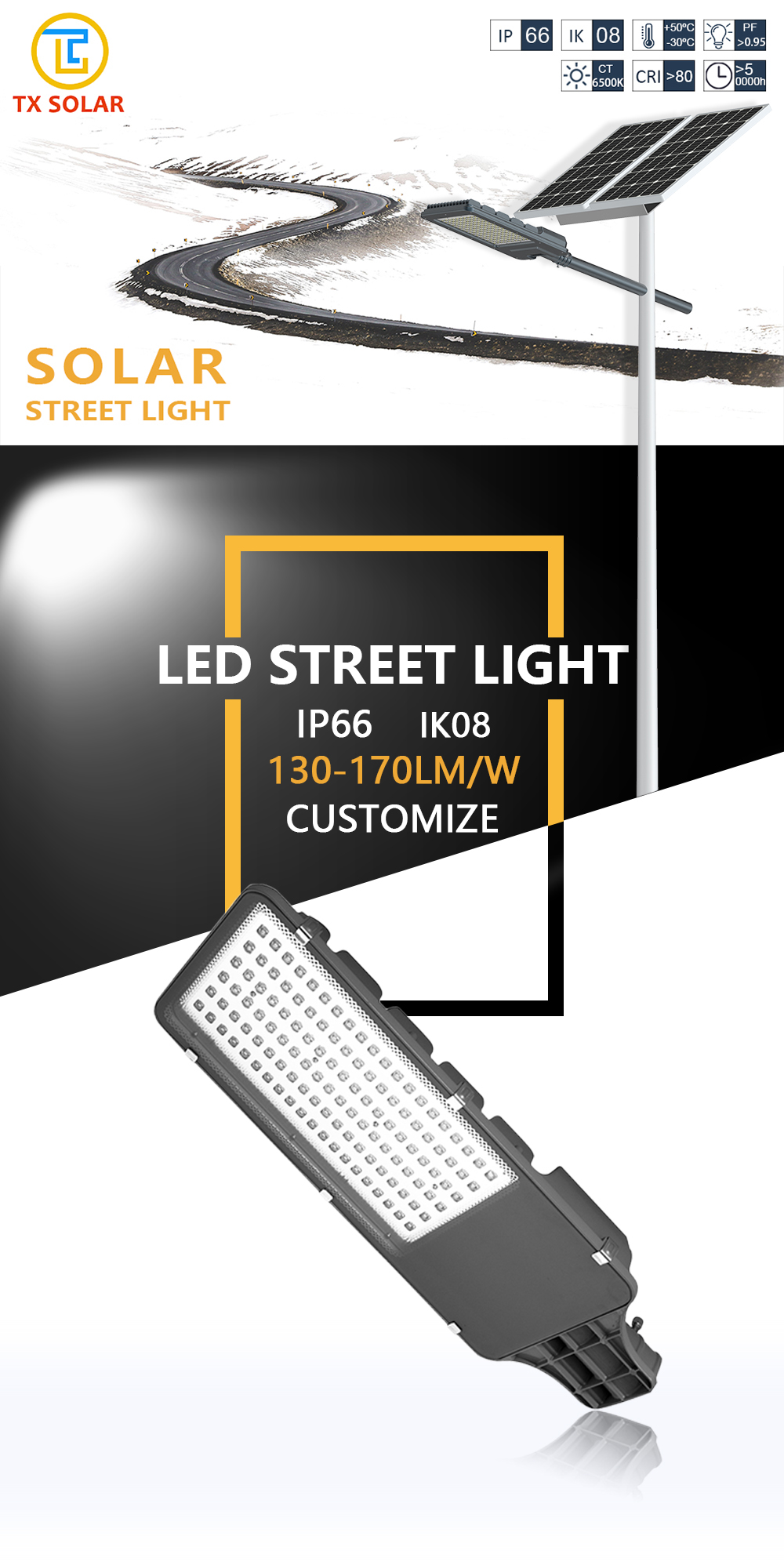 6m pole 30W led lamp 3600lm with MPPT controller gel battery ip65 mono solar panels for street light