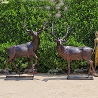Sculpture de cerf à queue blanche grandeur nature en bronze, décoration de jardin extérieure, statue en métal patiné artisanale pour cour, parc, propriété