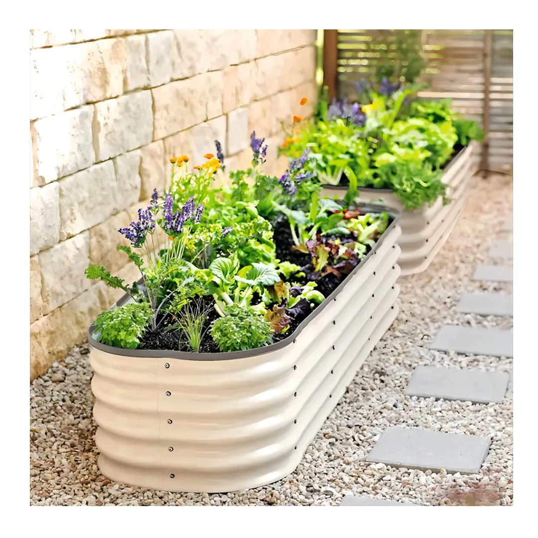 Оцинкованная овальная металлическая приподнятая садовая кровать комплект высокий сеялка для овощей включает резиновую кромку и барьер для сорняков