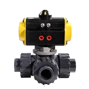 วาล์วบอลแบบลมขับเคลื่อน 3 ทาง รุ่น COVNA HK57-T แบบสองทางเข้าออก วัสดุ UPVC พลาสติก - Product Image 3