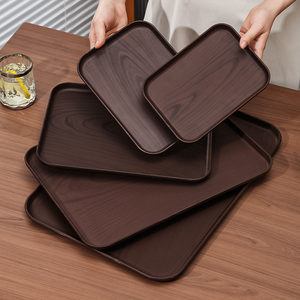 Bandeja rectangular de plástico con imitación de grano de madera, bandeja para servir té, café, pastel, postre, uso doméstico y comercial - Product Image 3