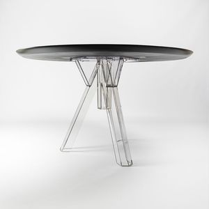 Tavolo tondo in policarbonato trasparente con piano nero assemblato per sala da pranzo 90/120 diametro modello OMT100ENN3 - Product Image 6