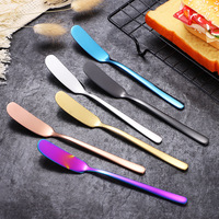 Couteau à beurre coloré en acier inoxydable, épandeur de confiture, épandeur de fromage arc-en-ciel, couteau à crème poli miroir pour le pain et le petit-déjeuner