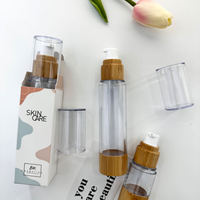 Paket perawatan kulit bambu Logo kustom 15ml 30ml 50ml botol pompa Serum tanpa udara bambu botol pompa tanpa udara bambu