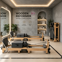 Mesin Reformer Pilates Lipat Kayu Oak MJD Fitness, Tempat Tidur Pilates Kayu Hemat Ruang untuk Latihan Inti Tubuh Penuh