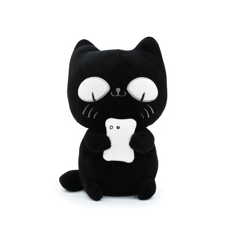 Uminous-muñeco de peluche de gato negro de tela supersuave, muñeco creativo personalizado con imagen de gato negro de 20cm