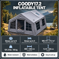 Tente gonflable Coody Familia 17.2 Air - Gris, grande, résistante au vent et à la pluie, tente de camping gonflable familiale pour l'extérieur