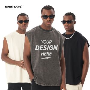 เสื้อกล้ามยิม KF053 แบบยูนิเซ็กซ์ ทรงโอเวอร์ไซส์ สไตล์สตรีทแวร์ ล้างสีแบบแอซิดวอช เสื้อกล้ามโชว์กล้ามเนื้อ แบบเรียบๆ ไม่มีลาย สั่งทำได้ ไซส์พลัส ผ้าถัก - Product Image 2