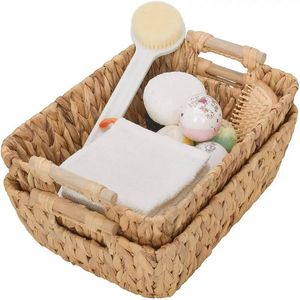 Eco Friendly Boho <b>Small</b> Rectangular Water Hyacinth Bamboo Woven Storage Trunk <b>Basket</b> With <b>Handle</b> Bulk Vietnam Export - Product Image 3