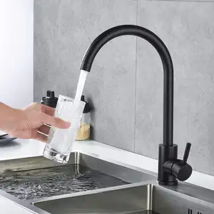 Griferia cocina lüks single kolu 360 derece döner mutfak lavabo musluklar mikser musluk siyah paslanmaz çelik mutfak musluk