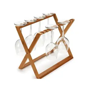 Factory Wholesale Bamboo Foldable Wine Glass Holder Elegant Wood Design for Business Gifts for Tabletops