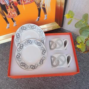 Service à thé en porcelaine grise européenne, 2 tasses et soucoupes, prix compétitif, design moderne, tasses et vaisselle en céramique - Product Image 2