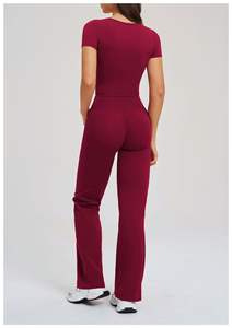 <b>Women</b> Yoga Set <b>Tight</b> Fashion Cutting Line High-Waisted Crop Top Bell Bottoms Outdoor Running Casual Sport Set Pockets - Product Image 6