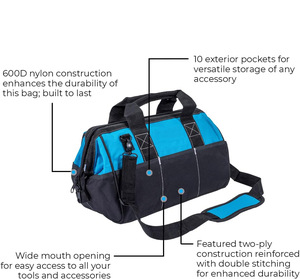 Bolsa de Herramientas de Poliéster con Boca Ancha y Bolsillo Interior Duradero con Cierre de Cremallera para Almacenamiento de Herramientas para Pintores, Carpinteros y Constructores - Product Image 3