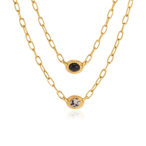 Orecchini e Collana Vintage J&D in Pietra Naturale Ossidiana Dalmatina con Corda Intrecciata in Acciaio Inossidabile Placcato Oro 18K, Regalo per Donne - Product Image 2