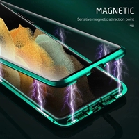 Étui de téléphone magnétique en verre avec cadre métallique à adsorption double face HD 360° pour Samsung Galaxy S26 Ultra, coque arrière S25 Ultra