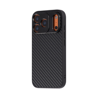 Étui de téléphone en fibre de carbone, design sportif, antichoc, avec support d'objectif pour 14/15 avec objectifs compatibles 17m