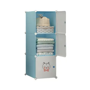 Bedroom Cartoon Children Closet Portable 10 Cubes DIY Living Room kids Clothes Storage Organizer Pink Plastic Wardrobe Cabinet