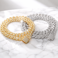 Collier Chaîne Maille Cubaine en Alliage Or Argent Sertie de Zircons CZ, Fermoir Boîte Hip Hop, Bijoux Bling Bling pour Hommes et Femmes, Vente en Gros, Personnalisation OEM