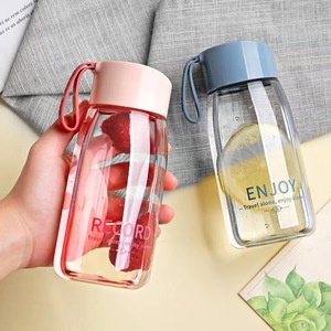 Portable Plastic Water Bottle With Lid And Strap For Students Travel Use Cherry Blossom Pink Navy Blue Olive Green Space Gray - Product Image 1