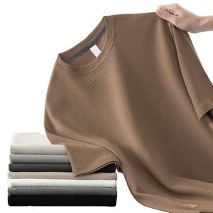 T-shirt d'été décontracté pour homme à manches courtes, col rond, uni, respirant, en polyester, coupe ample, résistant à l'usure - Product Image 5