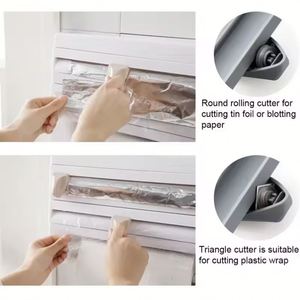 4 in 1 <b>Paper</b> Hanger Cling Film Storage Rack Film Roll Holder Cutter Wall Mounted Plastic <b>Kitchen</b> Towel Foil Dispenser Cling - Product Image 4