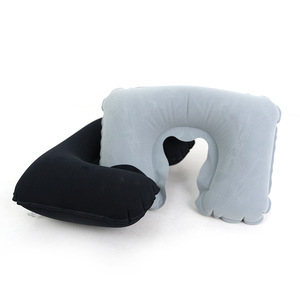 Oreiller de voyage gonflable personnalisable en forme de U 28x26x14cm Gris Noir pour l'aviation, les trains à grande vitesse, le camping en plein air, appui-tête - Product Image 1