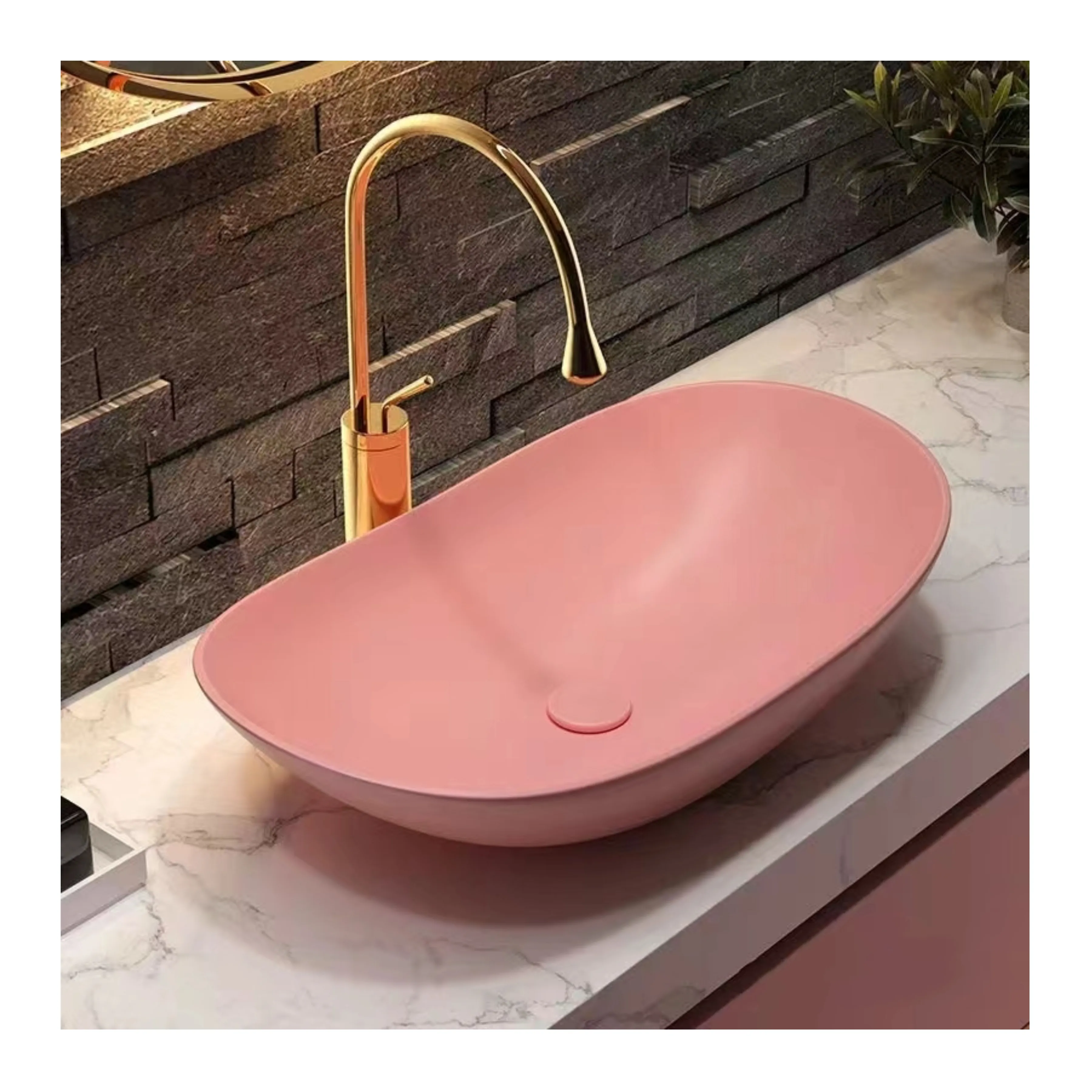 Hot Sales Ceramic Art Hand Wash Basins Rectangular Vanity Countertop Sinks Oval Pink Vanity Vessel Sink Bathroom Washing Basin