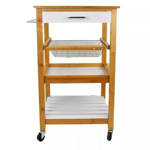Chariot de service de cuisine en bambou personnalisé à 4 niveaux avec tiroir réglable, panier et plateau en fil amovible - Product Image 3