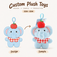 Porte-clés en peluche personnalisé OEM ODM, mini jouet en peluche, adorable poupée animal en peluche, éléphant en peluche, pendentif suspendu, logo personnalisé, marque d'usine