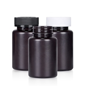 Opaque Black HDPE <b>Plastic</b> Pill Bottle With Black White Screw <b>Cap</b> Empty Container For Capsule Tablet Vitamin Healthcare - Product Image 1