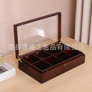 Divided Wooden Jewelry Box Walnut Color Rectangle Classic Style For <b>Rings</b> Necklaces Earrings <b>Storage</b> - Product Image 4