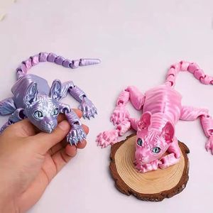 Jouets articulés de chat imprimés en 3D pour adultes, animaux imprimés en 3D, jouets anti-stress, décoration pour soulager le stress, chat sans poils mignon imprimé en 3D - Product Image 5