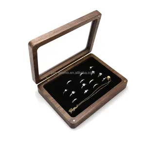 थोक आयताकार आकार चुंबकीय अखरोट की लकड़ी अंगूठी हार प्रदर्शन गहने बॉक्स