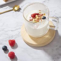 [Pack de 6] Tasses à café en verre résistant aux chocs de 12 oz avec poignée, rayures verticales classiques, verres à thé