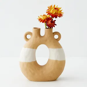 New design nordic luxury round circle ceramic donut vase creative unique vases home decor flower vase for hotel decoration