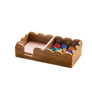 Wooden Wave Shaped Desk Organizer With Sticky Note Holder For Office And <b>Home</b> Use - Product Image 1