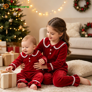 Set di Pigiami Natalizi in Velluto Coordinati per Famiglia, Pigiami Personalizzati <span class=keywords><strong>con</strong></span> <span class=keywords><strong>Bottoni</strong></span> per Bambini, Camicia da Notte <span class=keywords><strong>con</strong></span> Volant in Pizzo per Bambine - Product Image 3