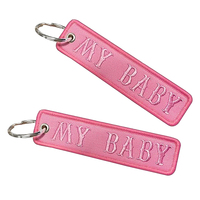 Porte-clés brodé personnalisé, fabrication OEM, vente en gros, texte et slogan au choix, porte-clés tissé rose, en vrac, impression recto-verso, directement du fabricant